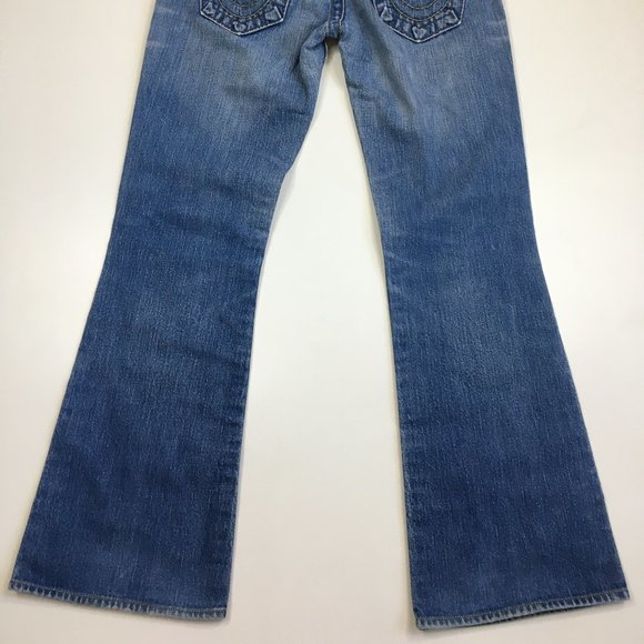 TRUE RELIGION Medium/Light Wash BOBBY 5 Pocket Logo Hardware Jeans - Picture 10 of 14